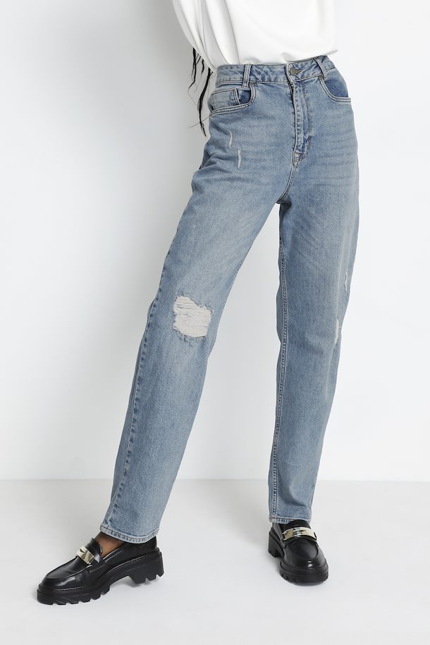 Medium Blue Wash Torn MWMom 107 XHigh Straight Y Jeans – Køb Medium Blue Vintage