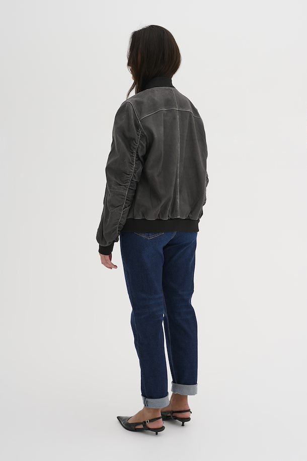 My Essential Wardrobe Medium Grey Retro Wash MWGilo leather bomber